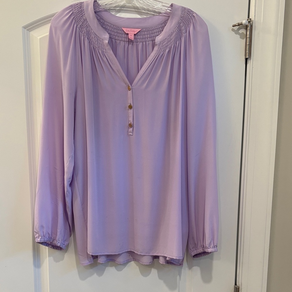 Lilly Pulitzer Lavender Smocked Yoke Henley Blouse